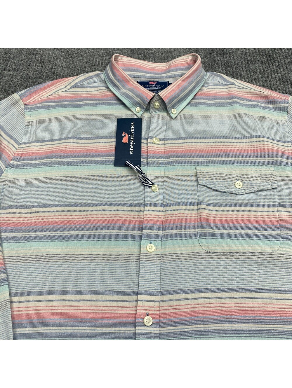 NWT Vineyard Vines Slim Fit Crosby Linen Blend Shirt Mens XL Sunset Lake Striped
